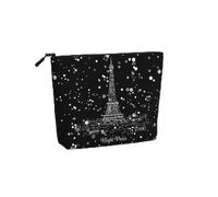 Large Capacity Night Paris Eiffel Tower Print Fake Hemp Makeup Bag,Toiletry Bag,Travel Bag Pouch with Zipper.