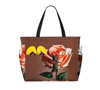Large Capacity Orange Pink Rose Print Beach Travel Tote Bag – Lightweight, Ideal for Family Vacations, Cruises, and Camping