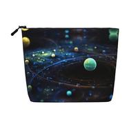 Large Capacity Outer Space Planets Printed Single-Layer Faux Linen Cosmetic Bag Personal Care Organizer Suitable for Various Occasions