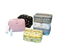 Large Capacity Oxford Cloth Cosmetic Bag, Khaki Cactus Pattern Makeup Pouch | Portable Storage Solution with Zipper Closure, Leak-Proof Design, Abrasion Resistant Material, Chic Style