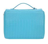 Large Capacity Pen Case with 200 Slots, 4 - Layer Zipper Pencil Holder, PU Leather Stationery Storage Organizer for Artists Students, Classified Storage Pocket with Hand Strap, 21 (Lake Blue)
