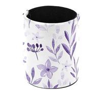 Large Capacity Pen Holder for Desk Watercolor Violet Flowers Pencil Cup Organizer for Office, Classroom, Home, PU Leather Makeup Brush Holders