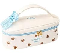 Large Capacity Pen Pencil Case Kawaii Stationery Pouch, Students PU Leather Aesthetic Japanese Zipper Cosmetic Bag School Supplies for Back to School, College and Office (Pink-Strawberry) (Color : Bl