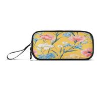 Large Capacity Pencil Bag Teacher Bag With Compartment College with Zipper Florals Carnation Delphinium flower Yellow
