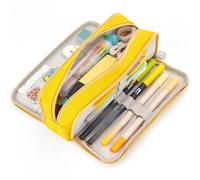 Large Capacity Pencil Case 3 Compartments with Metal Zipper Pen Pouch for | Tear-resistant polyester exterior, metal zipper pulls, 3 separate compartments, holds up to 50 pens, doubles as, Yellow