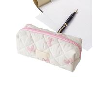 Large Capacity Pencil Case Bows Pattern | Bow Pencil Case Aesthetic - Cute School Supplies | Cream Pencilcase for Student Girls | Bow Bag Pouch for Pen, Toiletry, Cosmetic Organizer, Makeup Brushes