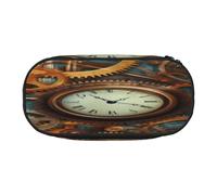 Large capacity pencil case, Clocks and Gears Organizer with Zippered, Compartments & Elastic Pen Holders for School, Office, Lightweight pen bag for Travel, MULTI-USE Oxford Fabric pencil bag