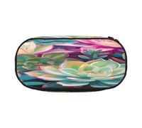 Large capacity pencil case, Colorful Succulent Organizer with Zippered, Compartments & Elastic Pen Holders for School, Office, Lightweight pen bag for Travel, MULTI-USE Oxford Fabric pencil bag