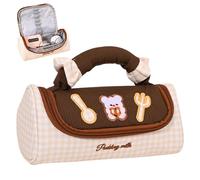Large Capacity Pencil Case - Cute Animal Canvas Stationery Bag | 8.27 Inch Portable Makeup Pouch With Handle | Versatile Cosmetic Toiletry Storage Organizer | Multi Purpose Pen Holder | For School Off