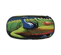 Large capacity pencil case, Cute Chameleon listen music Organizer with Zippered, Compartments Elastic Pen Holders for School, Office, Lightweight pen bag for Travel, MULTI-USE Oxford Fabric pencil bag