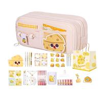 Large Capacity Pencil Case - Cute Cheese Organizer | School Supply Storage - Ten Layer Design with Random Accessories Set, Durable Fabric Construction for Students Organizing Stationery at School Home