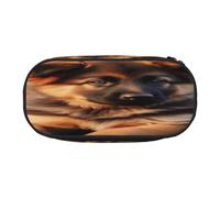 Large capacity pencil case, cute german shepherd puppy Organizer with Zippered, Compartments Elastic Pen Holders for School, Office, Lightweight pen bag for Travel, MULTI-USE Oxford Fabric pencil bag