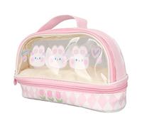 Large Capacity Pencil Case, Cute Rabbit Double Layer Pouch Pen Bag Cosmetic Bag with Handle for School Teen Girl Boy Men Women