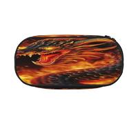 Large capacity pencil case, Fire Chinese Dragon Organizer with Zippered, Compartments & Elastic Pen Holders for School, Office, Lightweight pen bag for Travel, MULTI-USE Oxford Fabric pencil bag
