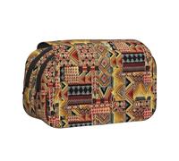 Large Capacity Pencil Case For Girls & Boys, Double Layer Pencil Case With Flip Top, African Textile Patchwork Pen Bag Organizer, Portable Office Stationery Makeup Bag Pencil Pouch For School College