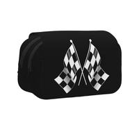 Large Capacity Pencil Case For Girls & Boys, Double Layer Pencil Case With Flip Top, Black White Checkered Flags Pen Bag Organizer, Portable Office Stationery Bag Pencil Pouch For School College