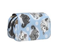 Large Capacity Pencil Case For Girls & Boys, Double Layer Pencil Case With Flip Top, Blue Chinchillas Moon Pen Bag Organizer, Portable Office Stationery Makeup Bag Pencil Pouch For School College