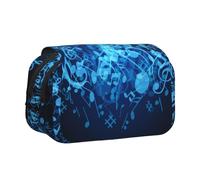 Large Capacity Pencil Case For Girls & Boys, Double Layer Pencil Case With Flip Top, Blue Musical Notes Pen Bag Organizer, Portable Office Stationery Makeup Bag Pencil Pouch For School, College, Exams
