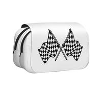 Large Capacity Pencil Case For Girls & Boys, Double Layer Pencil Case With Flip Top, Checkered Flags Race Flag Pen Bag Organizer, Portable Office Stationery Makeup Bag Pencil Pouch For School College
