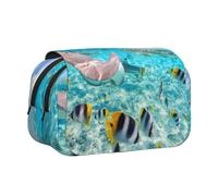 Large Capacity Pencil Case For Girls & Boys, Double Layer Pencil Case With Flip Top, Colorful Fishes Pen Bag Organizer, Portable Office Stationery Makeup Bag Pencil Pouch For School, College, Exams