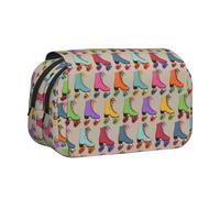 Large Capacity Pencil Case For Girls & Boys, Double Layer Pencil Case With Flip Top, Colorful Roller Skates Pen Bag Organizer, Portable Office Stationery Makeup Bag Pencil Pouch For School College