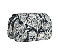 Large Capacity Pencil Case For Girls & Boys, Double Layer Pencil Case With Flip Top, Floral Skull Pen Bag Organizer, Portable Office Stationery Makeup Bag Pencil Pouch For School, College, Exams