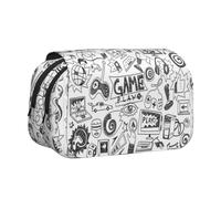 Large Capacity Pencil Case For Girls & Boys, Double Layer Pencil Case With Flip Top, Monochrome Sketch Style Gaming Pen Bag Organizer, Portable Office Stationery Bag Pencil Pouch For School College