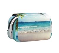 Large Capacity Pencil Case For Girls & Boys, Double Layer Pencil Case With Flip Top, Palm Tree Hawaii Beach Pen Bag Organizer, Portable Office Stationery Makeup Bag Pencil Pouch For School College
