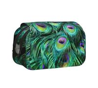 Large Capacity Pencil Case For Girls & Boys, Double Layer Pencil Case With Flip Top, Peacock Green Feather Pen Bag Organizer, Portable Office Stationery Makeup Bag Pencil Pouch For School College
