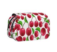 Large Capacity Pencil Case For Girls & Boys, Double Layer Pencil Case With Flip Top, Red Cherries Pen Bag Organizer, Portable Office Stationery Makeup Bag Pencil Pouch For School, College, Exams
