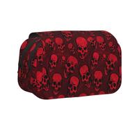 Large Capacity Pencil Case For Girls & Boys, Double Layer Pencil Case With Flip Top, Red Skulls Pen Bag Organizer, Portable Office Stationery Makeup Bag Pencil Pouch For School, College, Exams