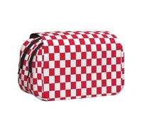 Large Capacity Pencil Case For Girls & Boys, Double Layer Pencil Case With Flip Top, Red White Grids Pen Bag Organizer, Portable Office Stationery Makeup Bag Pencil Pouch For School, College, Exams