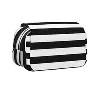 Large Capacity Pencil Case For Girls & Boys, Double Layer Pencil Case With Flip Top, Stripes Black White Pen Bag Organizer, Portable Office Stationery Makeup Bag Pencil Pouch For School College Exams