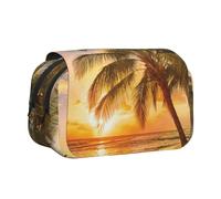 Large Capacity Pencil Case For Girls & Boys, Double Layer Pencil Case With Flip Top, Tropical Beach Palm Tree Sunset Pen Bag Organizer, Portable Office Stationery Bag Pencil Pouch For School College