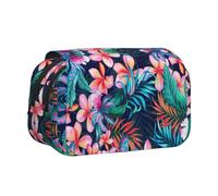 Large Capacity Pencil Case For Girls & Boys, Double Layer Pencil Case With Flip Top, Tropical Flowers Pen Bag Organizer, Portable Office Stationery Makeup Bag Pencil Pouch For School, College, Exams