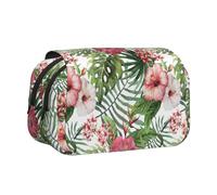 Large Capacity Pencil Case For Girls & Boys, Double Layer Pencil Case With Flip Top, Tropical Leaves Pen Bag Organizer, Portable Office Stationery Makeup Bag Pencil Pouch For School, College, Exams