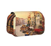 Large Capacity Pencil Case For Girls & Boys, Double Layer Pencil Case With Flip Top, Venice Canal View Pen Bag Organizer, Portable Office Stationery Makeup Bag Pencil Pouch For School, College, Exams