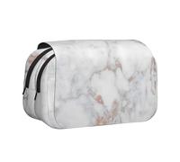 Large Capacity Pencil Case For Girls & Boys, Double Layer Pencil Case With Flip Top, White Marble Rose Gold Pen Bag Organizer, Portable Office Stationery Makeup Bag Pencil Pouch For School College
