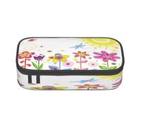 Large Capacity Pencil Case For School Office Supplies, Sun Butterflies Dragonfly Flowers, Multi-Layer Organization Travel Toiletry Bag, Durable Oxford Fabric Zippered Pencil Box For Students, Artists