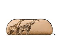 Large Capacity Pencil Case For School & Travel, Two Giraffe Running Barren Pen Pouch, Leather Semi-Circle Organizer For Boys Girls Teens Students, Stationery Organizer Office Makeup Bag For Women Men