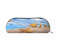 Large Capacity Pencil Case For School & Travel, Wishing Bottle Seascape Pen Pouch, Leather Semi-Circle Organizer For Boys Girls Teens Students, Stationery Organizer Office Makeup Bag For Women Men