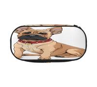 Large capacity pencil case, French Bulldog Printed Organizer with Zippered, Compartments & Elastic Pen Holders for School, Office, Lightweight pen bag for Travel, MULTI-USE Oxford Fabric pencil bag