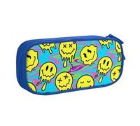 Large Capacity Pencil Case, Funny Yellow Smile Face Pattern Pencil Pouch 2 Compartments Pencil Bag
