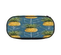 Large capacity pencil case, gold pineapple background Organizer with Zippered, Compartments & Elastic Pen Holders for School, Office, Lightweight pen bag for Travel, MULTI-USE Oxford Fabric pencil bag