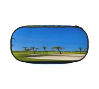 Large capacity pencil case, Golf course by the sea Organizer with Zippered, Compartments & Elastic Pen Holders for School, Office, Lightweight pen bag for Travel, MULTI-USE Oxford Fabric pencil bag