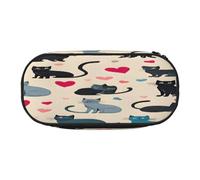 Large capacity pencil case, Happy Walking Kitty Organizer with Zippered, Compartments & Elastic Pen Holders for School, Office, Lightweight pen bag for Travel, MULTI-USE Oxford Fabric pencil bag