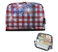 Large Capacity Pencil Case Large Capacity Kids School Supplies Preppy, Red White Checkered Fireworks (1)