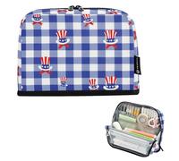 Large Capacity Pencil Case Makeup Bags Large Capacity Multifunctional Bag For Boys School Supplies Blue Plaid With Uncle Sam's Hats (1)