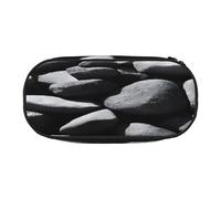 Large capacity pencil case, Many Black Pebbles Organizer with Zippered, Compartments & Elastic Pen Holders for School, Office, Lightweight pen bag for Travel, MULTI-USE Oxford Fabric pencil bag