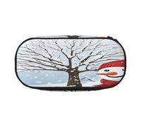 Large capacity pencil case, Merry Christmas Happy Snowman Organizer with Zippered, Compartments Elastic Pen Holders for School Office, Lightweight pen bag for Travel MULTI-USE Oxford Fabric pencil bag